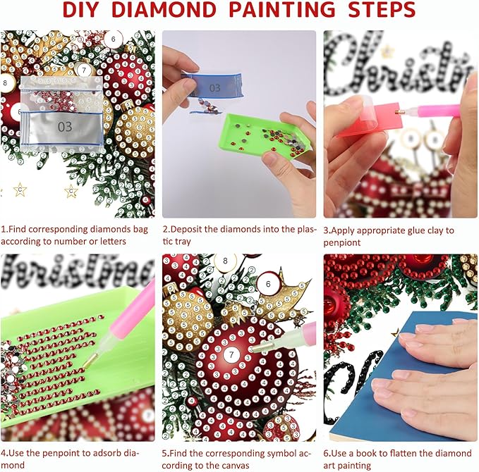 SENQAO Christmas Wreath Diamond Art Hanging Kits for Adults Beginners, DIY Acrylic 5D Special Shaped Crystal Diamond Gem Art Painting Hanging Ornament for Home Wall Decor and Gift