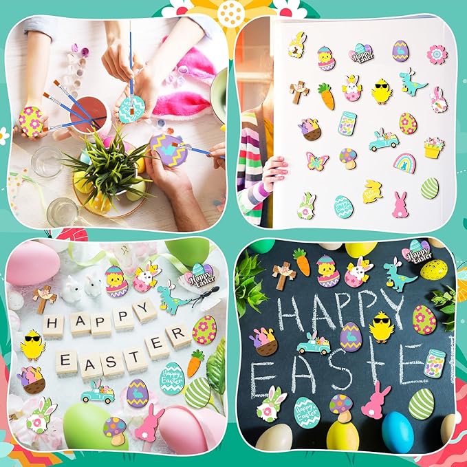 Relaxweex 24 Pcs Easter Spring Wooden Magnets Painting Craft Kit Glow in the Dark Spring DIY Art Crafts Supplies Fridge Magnets Coloring Kits for Easter Home Activities Gifts Party