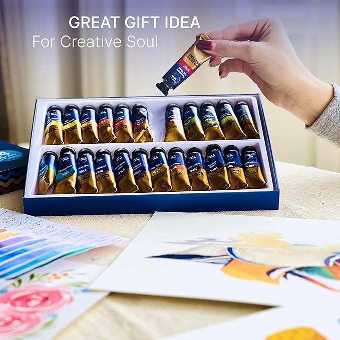 Watercolor Paint Set 24 Colors 15ml Tubes, High-Pigment Watercolors, Smooth Blending & Transparency, Portable & Leakproof, Beginner-Friendly, Non-Toxic