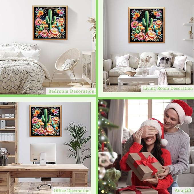 MAXBYE Cactus Garden Diamond Paintings, Cactus Flower Garden Diamond Art Kits for Adults, Diamond Art Accessories and Free Extra 30% Diamonds, Diamond Art for Home Décor Items. 12x12inch