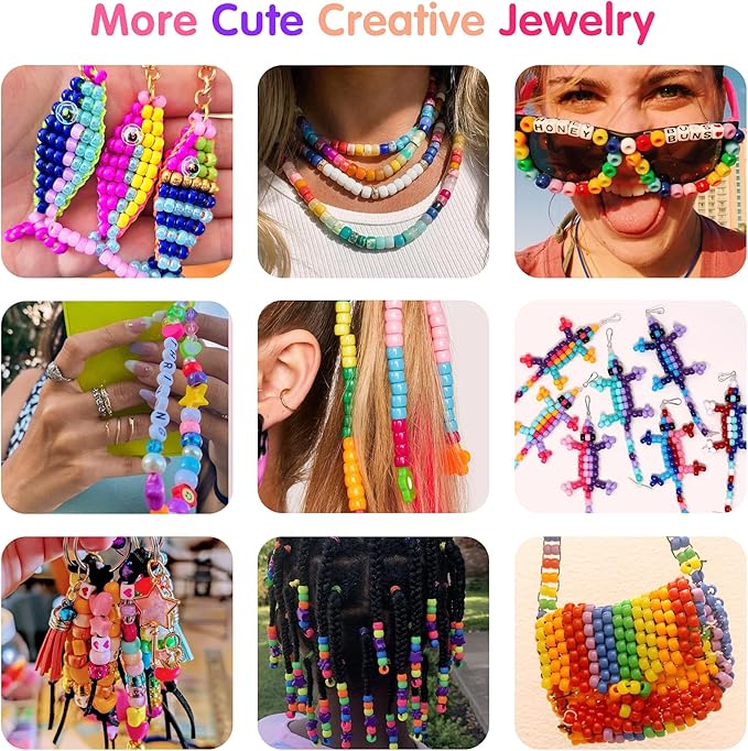 Redtwo 7 Boxes 5000 Pcs Pony Beads Kit, 144 Colors 6x9mm Kandi Beads for Friendship Jewelry Bracelet Making Kit, with 600+Pcs Letter Bead, DIY Crafts Gifts for Tween Girls Kids
