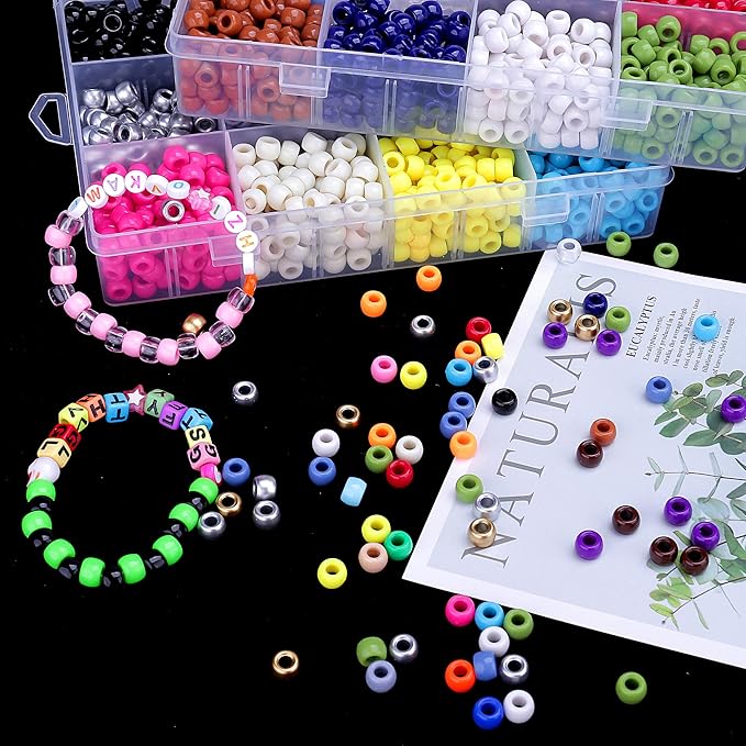 greentime pony beads bracelets making kit, 9mm rainbow kandi rave beads set for friendship bracelets necklace making crafts for christmas gift (24colors)