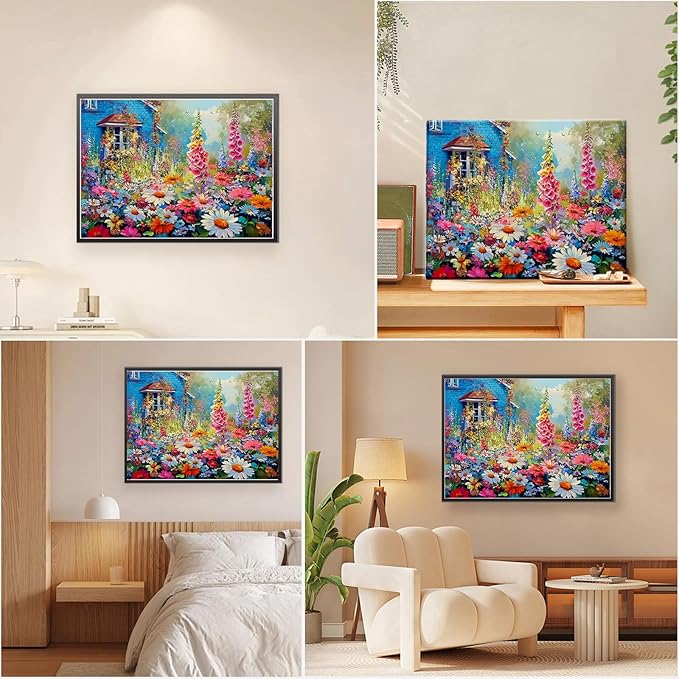 EOBROMD Framed Paint by Numbers Kits for Adults - Wooden Easel, Flowers DIY Acrylic Paint by Number on Stretched Canvas, Painting Kits Adults Oil by Numbers for Home Decor 14x10 Inch