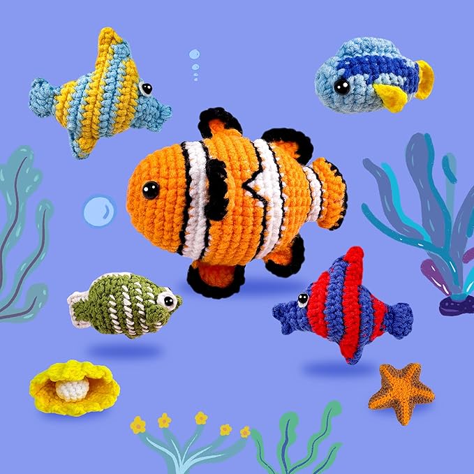 ChillFuzz Animal Crochet Kit Beginner Crochet Kit for Adults with Yarn Hook and Instructions Creative DIY Craft Project Aquarium