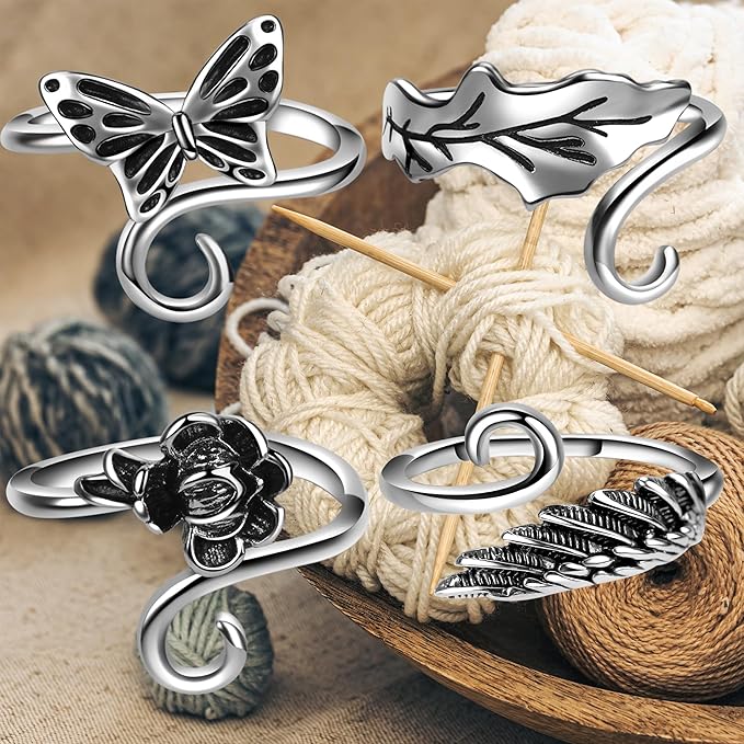 4 Pieces Crochet Ring for Finger Adjustable Yarn Tension Rings for Crocheting Yarn Guide Knitting Rings Crochet Tools
