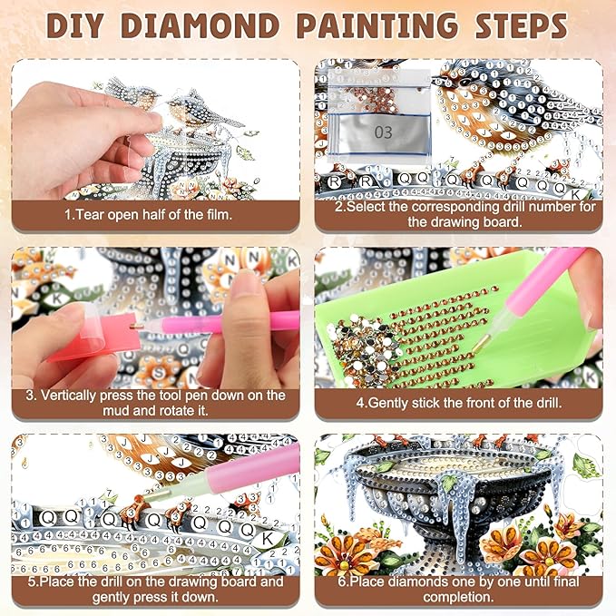 DOMROM Bird Diamond Art Hanging Kits for Kids Beginners, Special Shaped Crystal Diamond Painting Bird Pendant, DIY Diamond Art Suncatchers Animal for Home Garden Wall Decor Gift