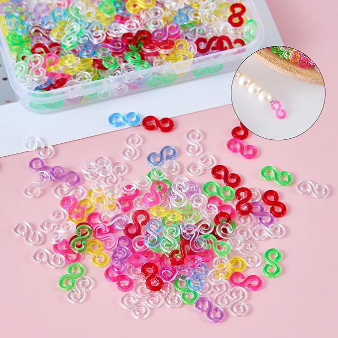 XIYAOXI 600Pcs S Clips Plastic Bracelet Connectors - Clear 300 + Colorful 300 Loom Accessories for Rubber Band Bracelet Making Kit, DIY Crafts Creative Projects Rainbow Loom Charms