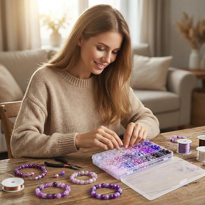 Hanyoung 8mm Glass Beads for Bracelet, Violet Elegant Series Purple 18 Colors 450 pcs Beads for Jewelry Making kit, Crystal Glass Round Beads for DIY Crafts Gifts (Purple Color)