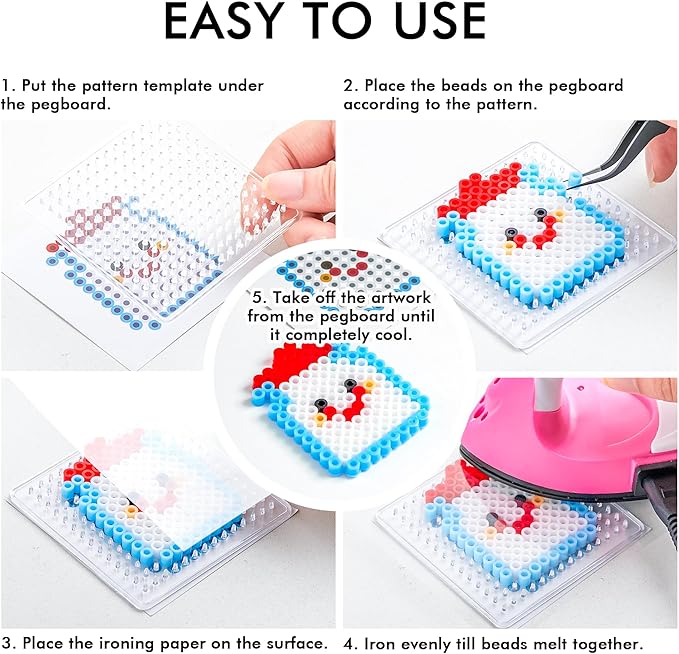 inscraft 2 buckets of fuse beads, 46,000 pcs 5mm iron beads for kids crafts, 30 colors with 6 pegboards, 10 ironing paper, 20 patterns, gifts for birthday christmas, multicolor refill kit