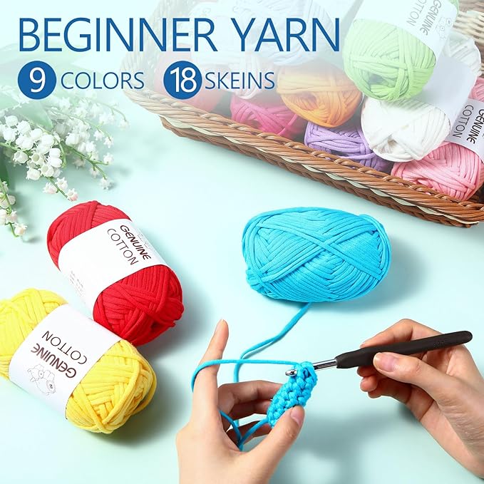 Timgle 18 Pack Beginners Crochet Yarn Cotton Yarn for Crocheting and Knitting with Easy to See Stitches Cotton Nylon Blend Yarn for Crochet Kit Making(Vivid Colors)