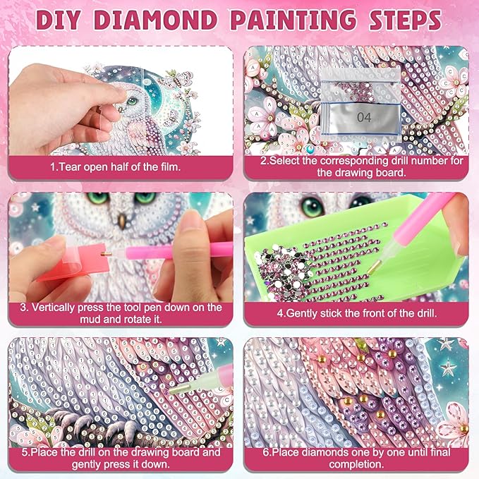 DOMROM Owl Diamond Art Hanging Kit for Adult, Special Shaped Rhinestone, 5D Diamond Art Painting Window Pendants, Home Wall Art Hanging Kits, Double Sided Hanging Ornament 5.1x7.6in