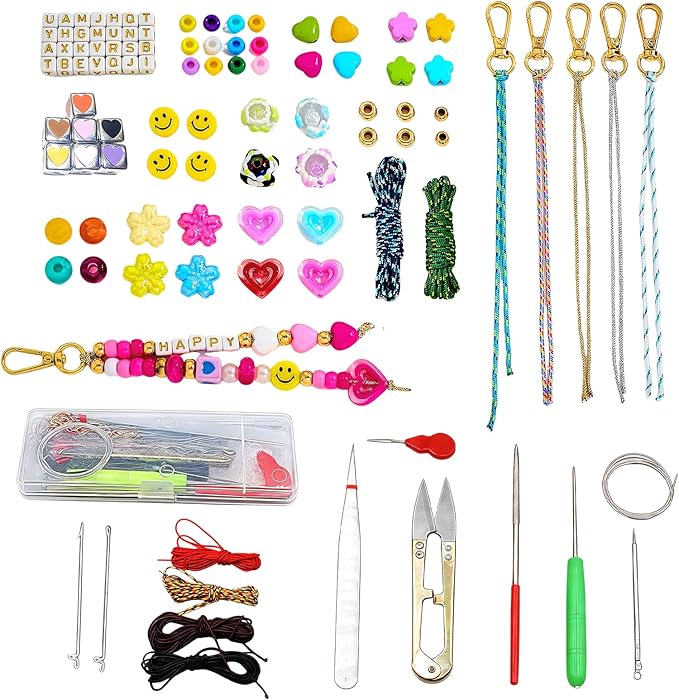433PCS Keychain Making Kit – DIY Bracelet & Friendship Bracelet Making Kit, Clay Bead Kit for Jewelry Crafting, Acrylic Beads Set, DIY Bead Kits for Adults Teens Women, Creative Gift for Women & Girls