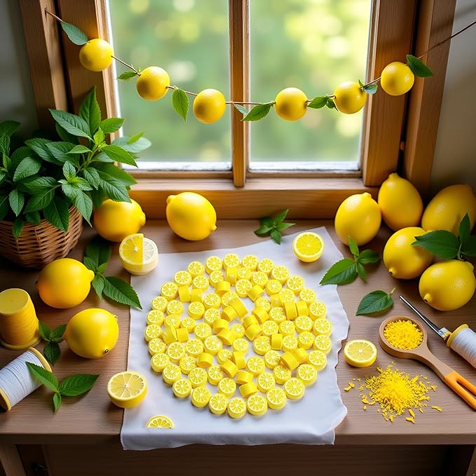 200Pcs Yellow Lemon Polymer Clay Beads,10mm Fruit Charm Spacer Beads for Jewelry Making,Necklace, Earring and Bracelet DIY Craft Supplies,Flat Bead, Summer Jewelry Kits and Fruit Theme Accessories