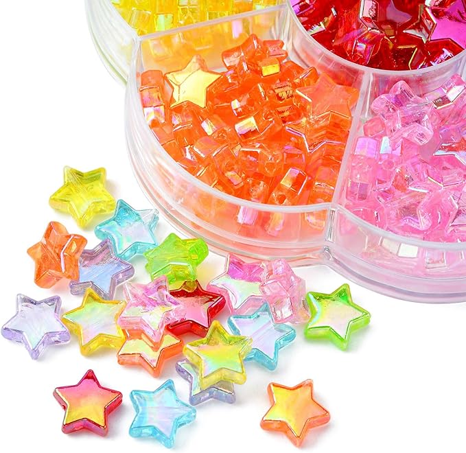 Ipotkitt 175 Pcs 7 Colors AB Celestial Star Beads Eco-Friendly Transparent Acrylic Star Beads Spacer Loose Beads for DIY Jewelry Craft Making