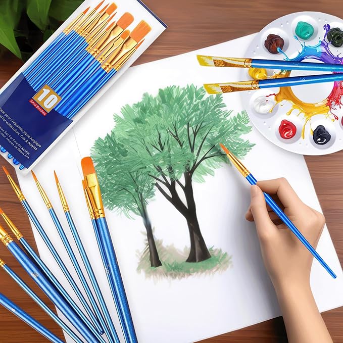 264PCS Valued Paint Brushes and Palettes Set,24Pack of 240PCS Paint Brushes Bulk, 24 Paint Paint Trays, Artist Acrylic Brushes Nylon Brush Head, Suitable for All Purpose Oil Watercolor Painting Se