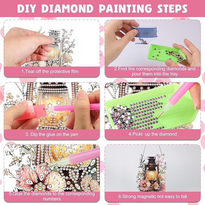 NAIMOER Diamond Art Hanging Kits for Adults, Flower Lantern Diamond Art Suncatchers, 5D Special Shape Fall Diamond Painting Pendant Window Ornament Gifts for Home Garden Door Wall Decor