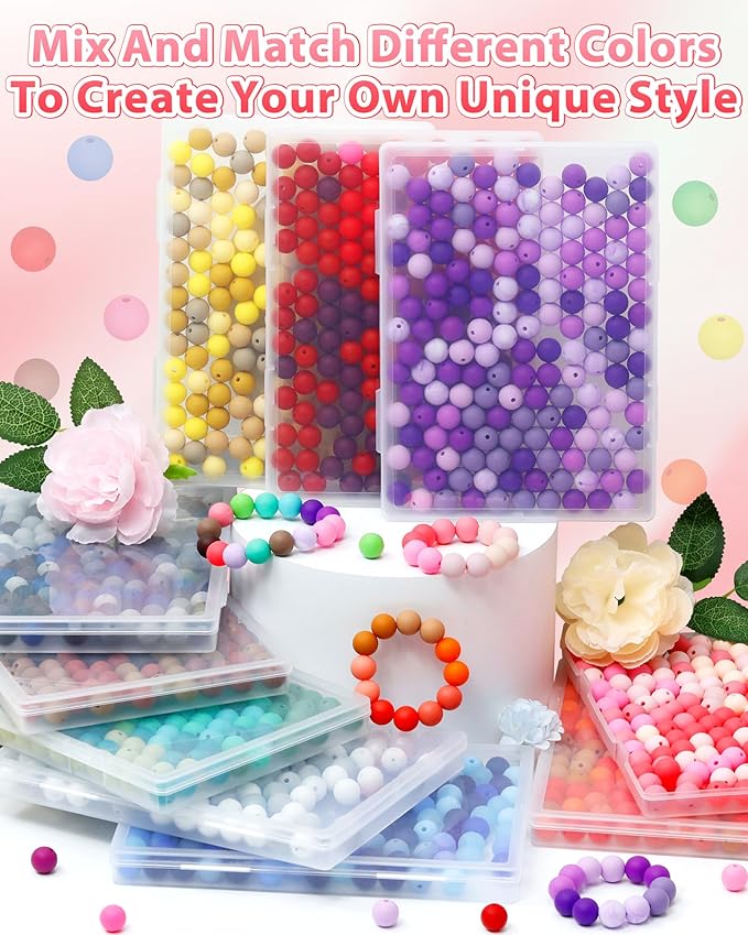 160pcs fiveizero 12mm silicone beads for keychain making, pink valentine's day mixed 6 colors round silicone bead bulk for pens, rubber beads for bracelets and diy crafts
