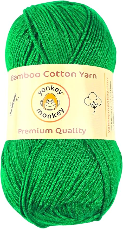 10-Pack of Yonkey Monkey Fingering Weight Yarn - 70% Rayon derived from Bamboo, 30% Cotton - Imported - Christmas Green 9064