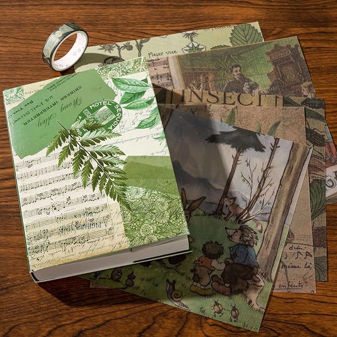 YagCu Botanical Scrapbooking Kit, Vintage Junk Journal Supplies for Adult, Green Large Collection Journal and Scrapbook Set, Journaling Materials, Arts Craft Beginner Stationery