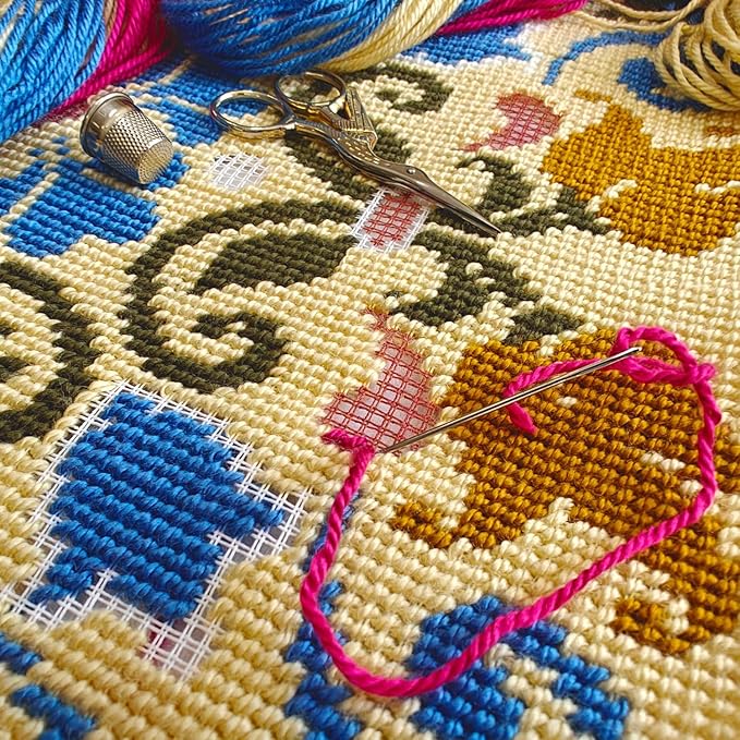 Brvsk Ornamental Needlepoint Kit for Adults and Beginners — Byzantine 16″ × 16″ with Clear, Precise Printed Design on Cotton Canvas; Includes 2 Needles, Yarn, and Easy-Read Chart