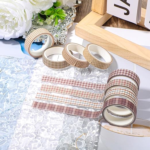8 Rolls Flowers Arts Adhesive Tapes,Sakura Washi Tape Charming Vintage Washi Tape Set Thin Retro Decorative Masking Tapes for Journals Scrapbooking DIY Crafts Planners Gift Wrapping(Lattice)