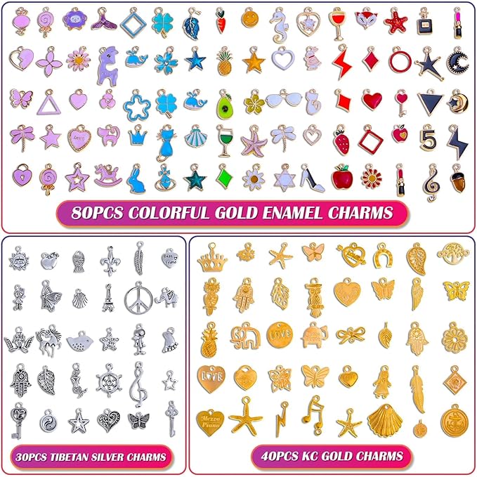 Mckanti 150PCS Bracelet Charms, Silver Bracelet Gold Plated Enamel Charms Pendants for Necklace Bracelet Jewelry Making and Crafting