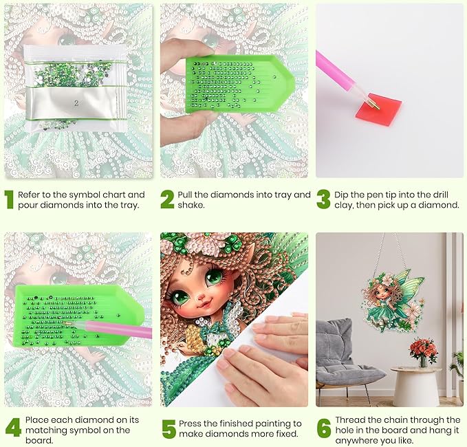 MXJSUA St. Patrick's Day Fairy Special Shaped Hanging Diamond Painting Art Kits for Adults, Crystal Rhinestone Acrylic Gem Art Pendant Ornaments Kit for Home Decor and Gift 7.87 * 7.87 Inch