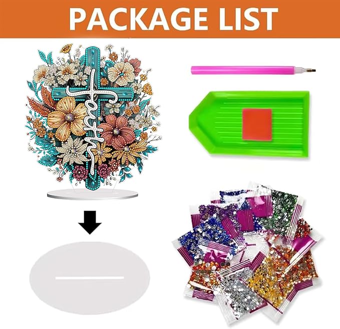 hyzsj DIY Diamond Desktop Ornament, Crystal Cross Flower Diamond Art Painting Tabletop Ornaments Single Sided, Diamond Ornament for Adult Beginner Home Office Decor Crafts Gift