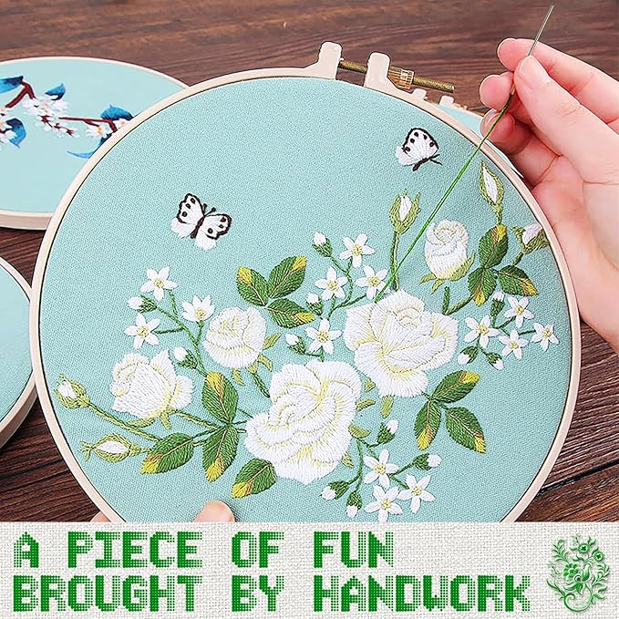 25 Skeins Green Series Cross Floss Stitch Thread, 8m Cotton Embroidery Floss Set with Plastic Bobbins & Needle