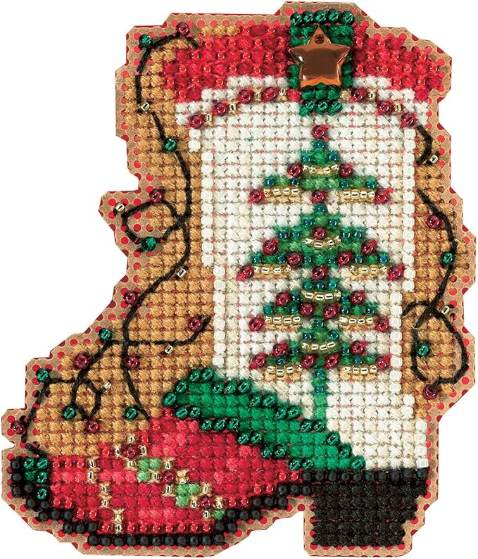 Holiday Boot Beaded Counted Cross Stitch Christmas Ornament Kit Mill Hill 2017 Winter Holiday MH181736