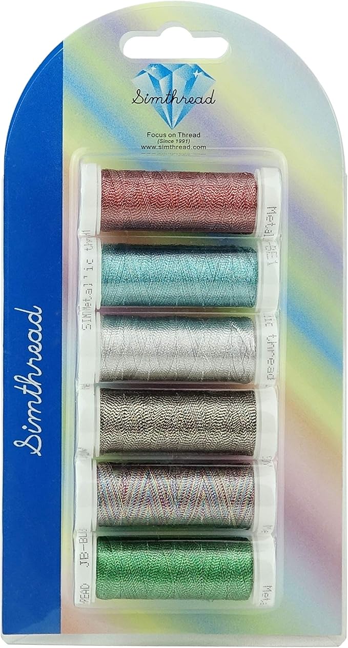 Metallic Embroidery Thread 200 Yards Each for French Embroidery or Machine Embroidery for Janome Brother Pfaff Babylock Singer Bernina Husqvaran and Most Home Embroidery Sewing Machines (6 Colors #2)