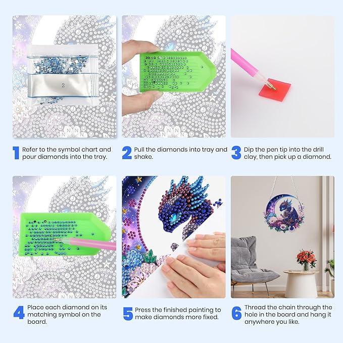 MXJSUA Blue Dragon Diamond Art Hanging Kits for Adults Beginners, Crystal Diamond Suncatchers, Special Shape Diamond Painting Pendant Window Ornament Gifts for Home Garden Door Wall Decor