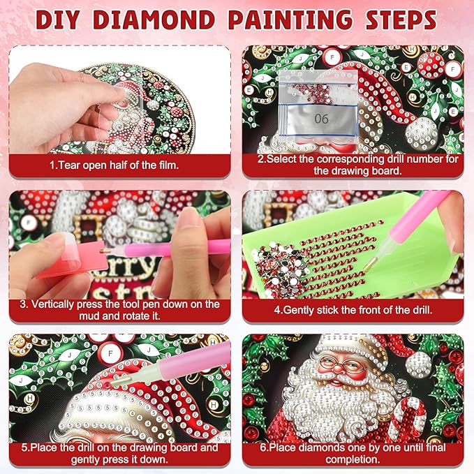 DOMROM Santa Diamond Art Hanging Kits for Adult Beginners, Christmas Special Shaped Crystal Diamond Painting Santa Pendant, DIY Diamond Art Suncatchers for Home Garden Wall Decor Gift