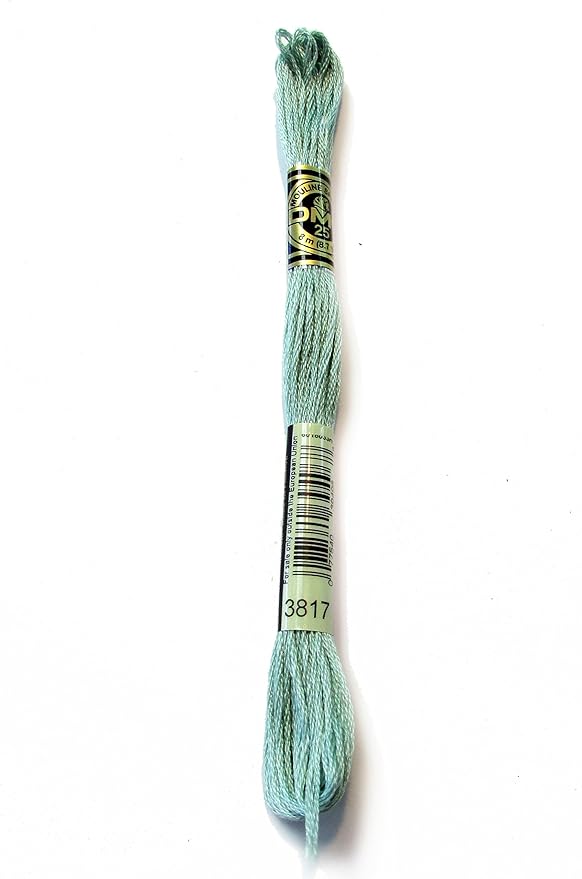 DMC 117-3817 Mouline Stranded Cotton Six Strand Embroidery Floss Thread, Light Celadon Green, 8.7-Yard