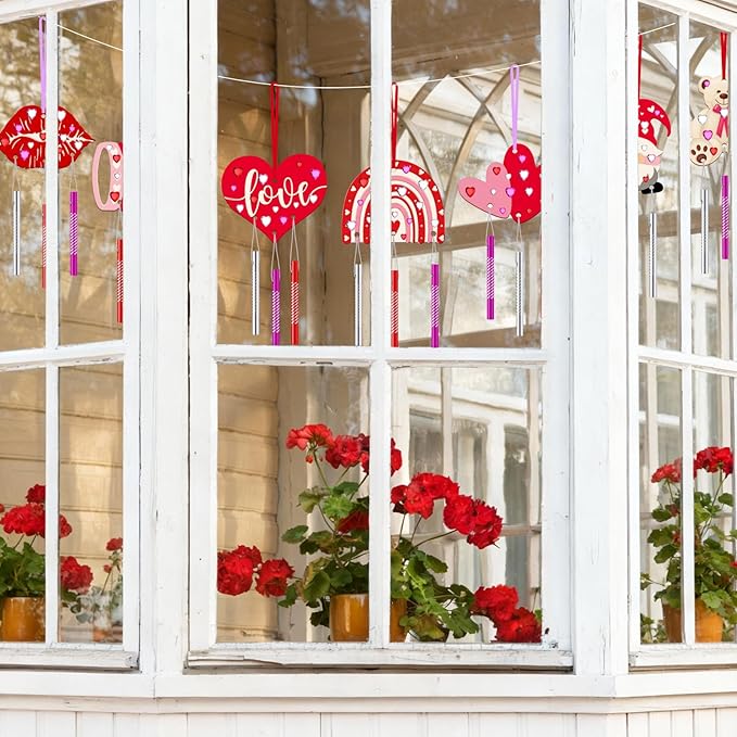 JellyArch 30 Pack Valentine's Day Crafts for Adults, Heart Wind Chime Making Kit Make Your Own Wind Chime Wooden Ornaments for DIY Crafts Activity Birthday Decoration