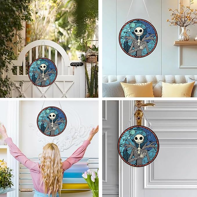 DIY Diamond Art Hanging Kit for Adult,Halloween Jack Acrylic Diamond Art Painting Window Pendants Home Garden Wall Hanging Kits Hanging Ornament Festival Gift