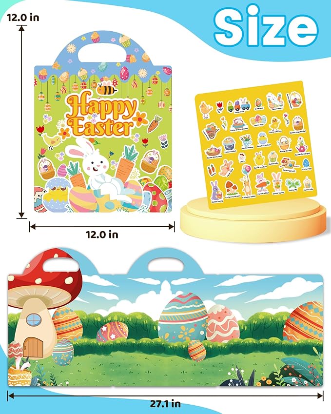 walenced reusable sticker book for toddlers, stickers for kids, toddler sticker book, toddler craft activities, toddler travel toys ages 3 and up boy girl birthday gifts - easter