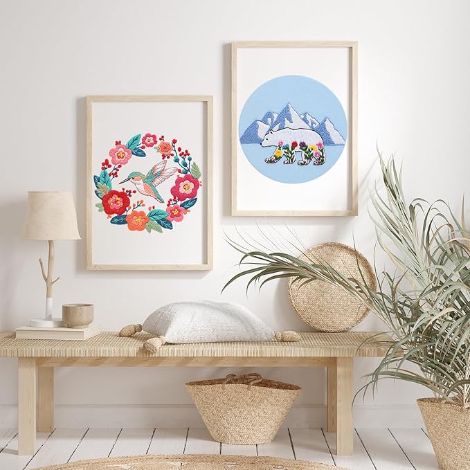louise maelys embroidery kits for beginners,cross stitch kit for adults,diy needlepoint with glacial polar bear and flowers pattern