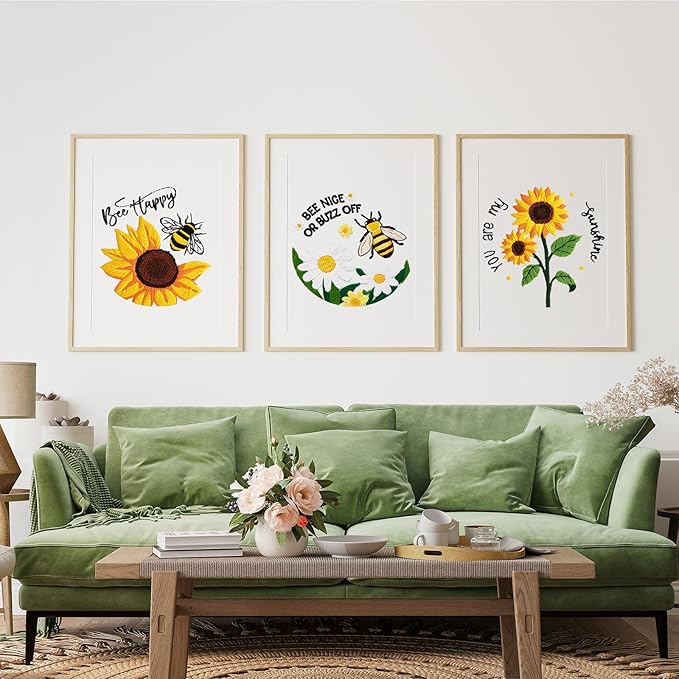Louise Maelys Embroidery Kits for Beginners,Cross Stitch Kit for Adults,DIY Needlepoint with Bee Daisy Flowers Pattern