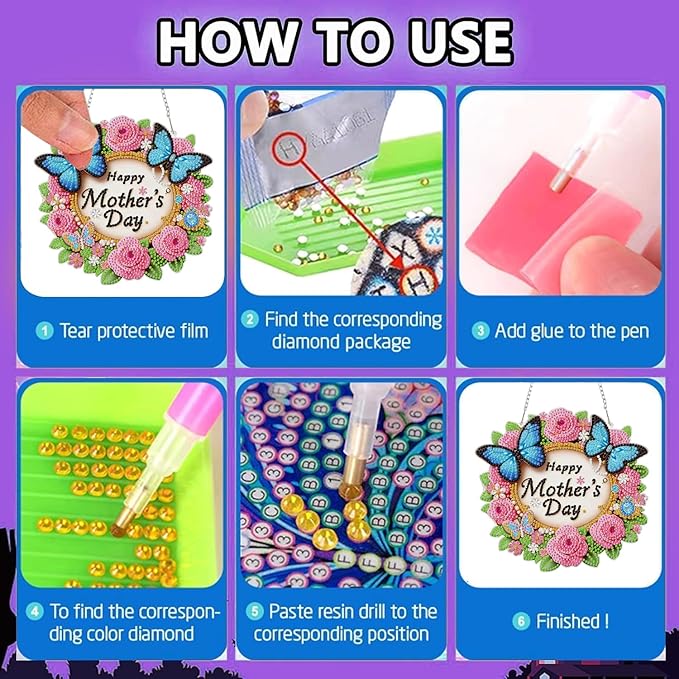 BAWKENTON Mother's Day Hanging Diamonds Art kit for Adult, DIY Diamonds Painting Art Kit, 7.68x7.27in Acrylic Diamonds Painting Board Kit Ornament, Special Crystal Diamond Hanging Ornament