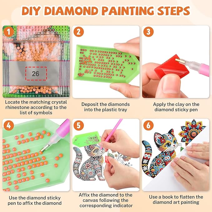 Masendp Hanging Diamond Art Decoration Kit 5D Diamond Painting Kit, DIY Flower and Cat Themed Diamond Art Kit Suitable for Beginners and Adults, Home Wall and Garden Decoration