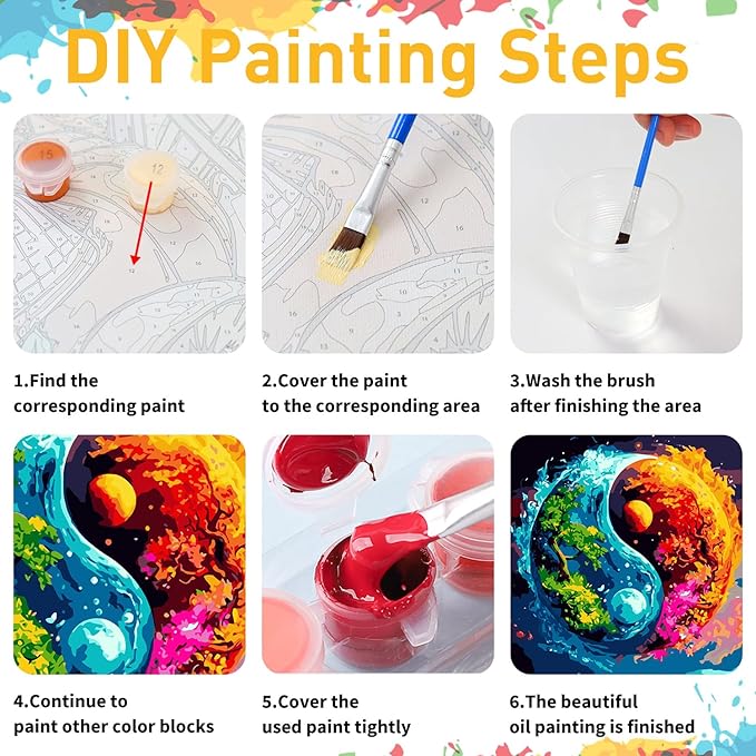 Landscape Paint by Numbers for Adult,Yin Yan Paint by Numbers Kit for Adults Beginners, DIY Acrylic Painting on Canvas for Home Wall Art Decor 16x16 Inch