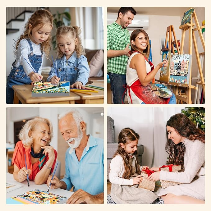 MXJSUA 4 Pack Romantic Street Scene Framed Paint by Numbers Kit with Canvas for Adults Beginner, DIY Acrylic Oil Painting Kits with Brushes for Home Wall Decor Gift (8x10 inch)