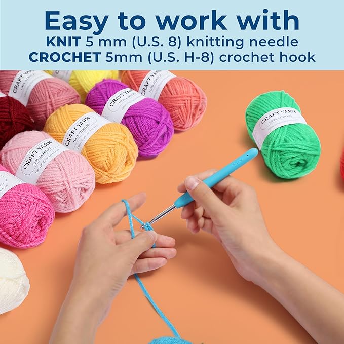CRAFTWIZ 100% Acrylic Yarn for Crocheting and Knitting - 30x20g Skeins of #4 Worsted Weight, 1200 Yards of Soft Yarn, Perfect for Amigurumi and Other Small Crafts Projects