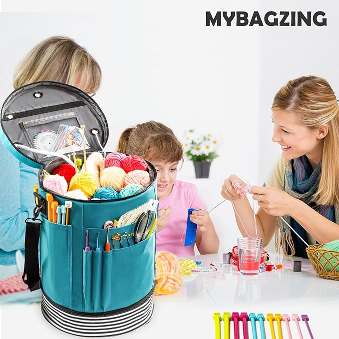 Expandable Yarn Storage Organizer, Crochet Bag & Yarn Tote with Zipper Closure, Yarn Holder for Crocheting and Knitting for Yarn Skeins, Hooks, Needles,Accessories – Gift for Crafters
