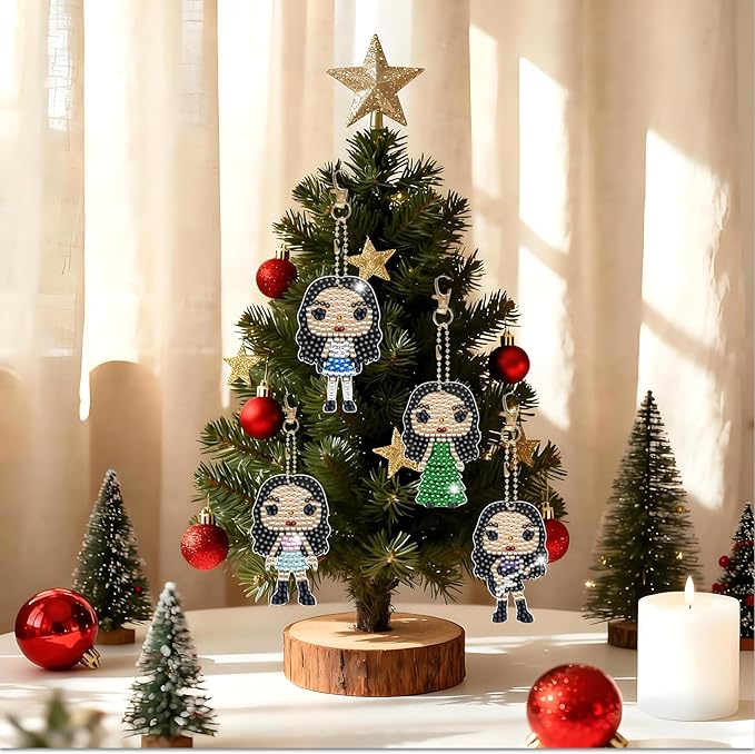 HTPARY 4 Pcs Diamond Art Painting Keychains Kits Music Pop Star DIY Acrylic Bedazzled Keychains with Diamonds Easy Craft for Fans Gifts Party Gift
