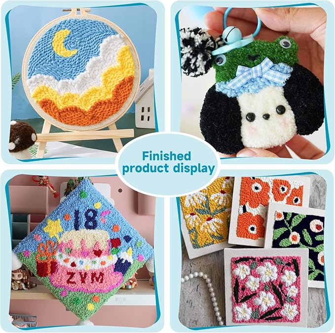8 Pcs Embroidery Stitching Kit - Punch Needles, Cross Stitch Tools with 4 Colors Thread