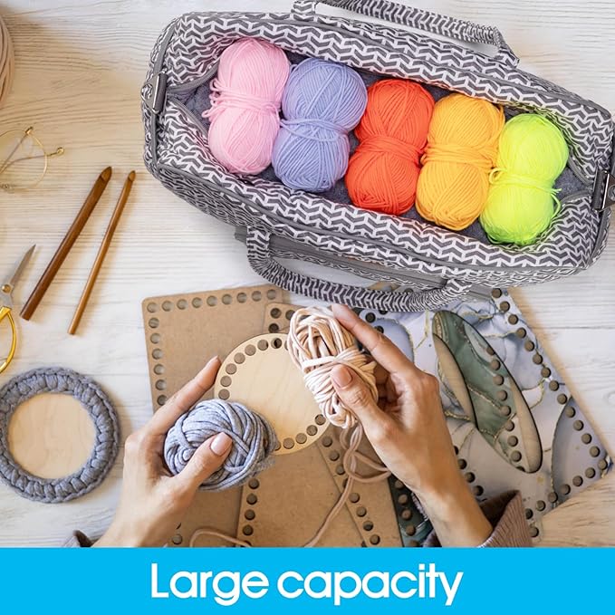 Yarn Storage Organizer, Knitting Crossbody Bag, Large Crochet Tote Bag Yarn Holder Case for Carrying Projects, Knitting Needles, Crochet Hooks and Other Accessories (Gray-Arrow)