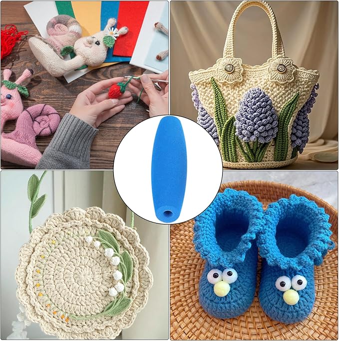 HEYLEAYAR Blue Crochet Hooks Grips, 5Pcs Ergonomic Crochet Hook Handle, Foam Grip Handle Crochet Accessories Fits 8mm to 10mm Crochet Needles