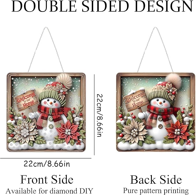 Diamond Art Hanging Kit for Adult,Special Shaped Rhinestone,DIY Acrylic Diamond Art Painting Window Pendants Home Garden Wall Hanging Kits Hanging Ornament,Double Sided. (Christmas Snowman-1)